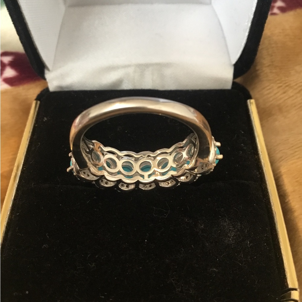 NWOT Sleeping Beauty Turquoise & White Zircon Sterling Silver Ring - Picture 6 of 12